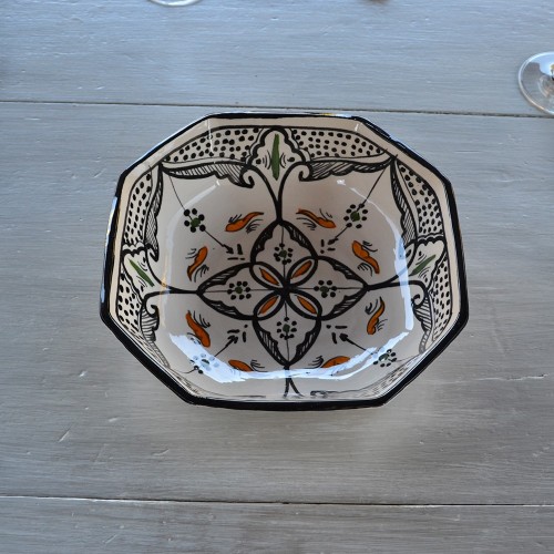 Plat octogonal Marocain noir Liseré - L 20 cm