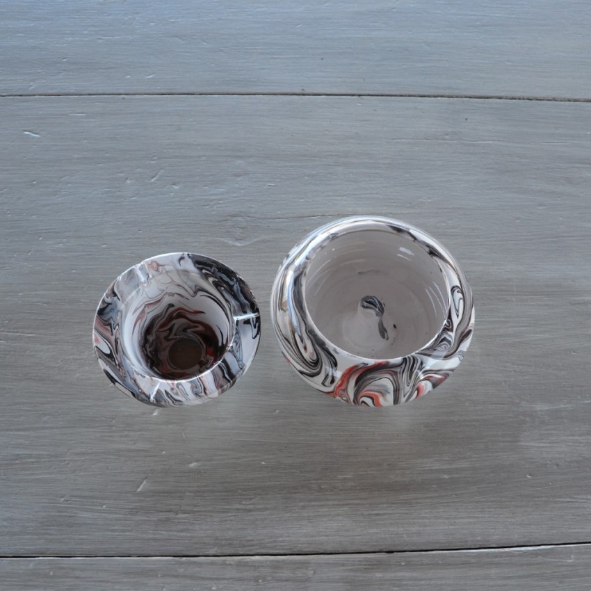 Cendrier tunisien marbré blanc, noir et rouge - Petit modèle