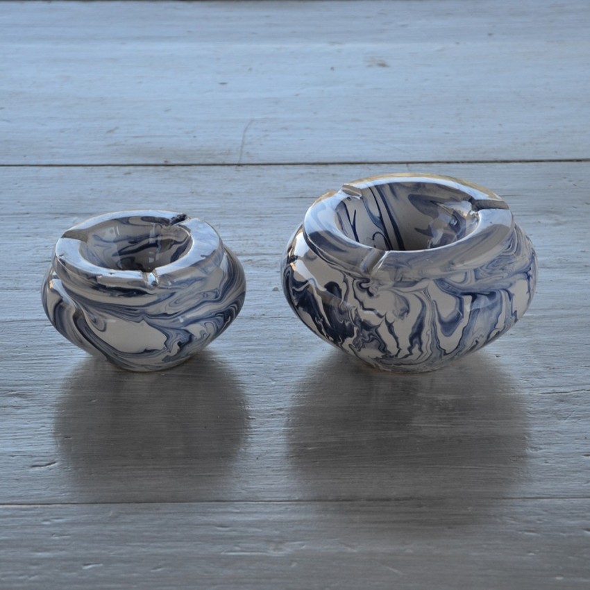 Cendrier tunisien marbré bleu et blanc - Petit modèle