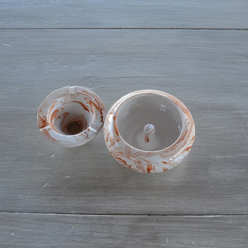 Cendrier anti fumée marbré marron et blanc - Moyen modèle