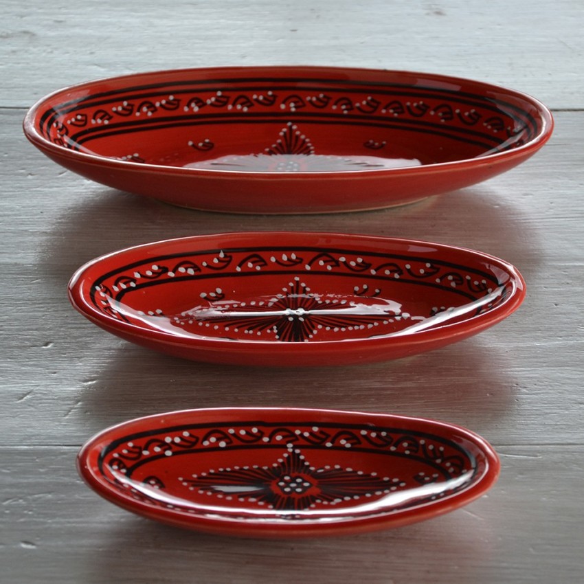Plat ovale Tatoué rouge - L 30 cm