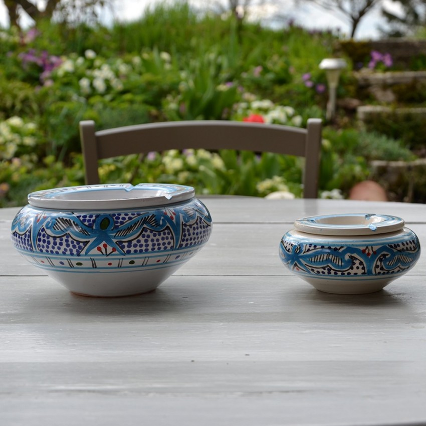 Cendrier Moyen modèle anti fumée Marocain turquoise - D 12 cm