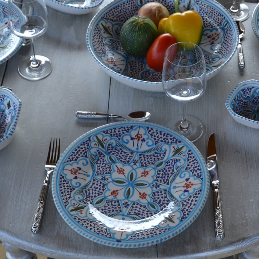 Lot de 6 assiettes plates Marocain turquoise - D 28 cm