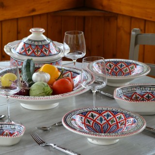 Service à couscous assiettes Tebsi Bakir rouge - 12 pers 