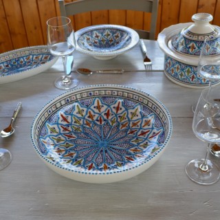 Service à couscous assiettes jattes Bakir turquoise - 6 pers