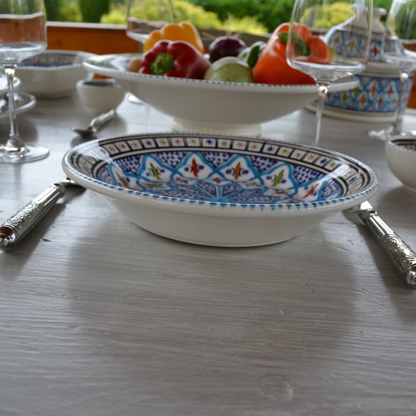 Service à couscous assiettes creuses Bakir turquoise - 12 personnes