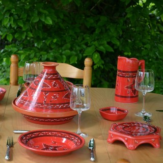 Service tajine assiettes creuses Tatoué rouge - 6 pers 