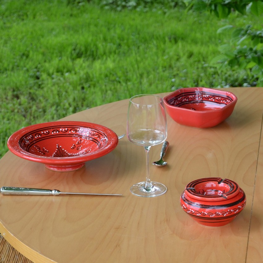 Service couscoussier assiettes Tebsis Tatoué rouge - 6 pers