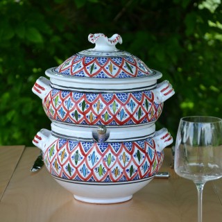 Service couscoussier avec assiettes tebsis Bakir rouge - 6 pers