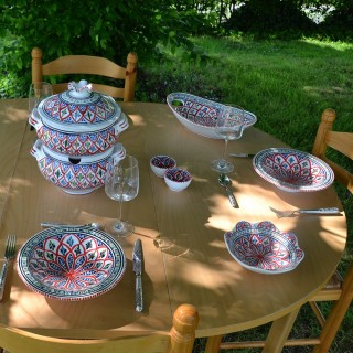 Service couscoussier avec assiettes tebsis Bakir rouge - 6 pers