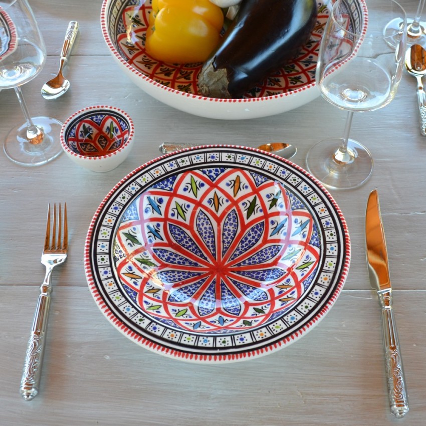 Service à couscous assiettes Tebsi Bakir rouge - 8 pers 
