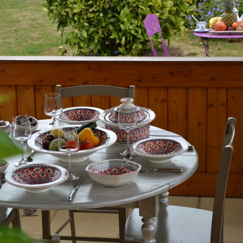 Service à couscous assiettes Tebsi Bakir rouge - 8 pers 
