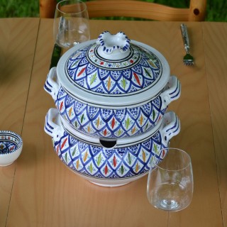 Service couscoussier assiettes Tebsis Bakir bleu - 8 pers