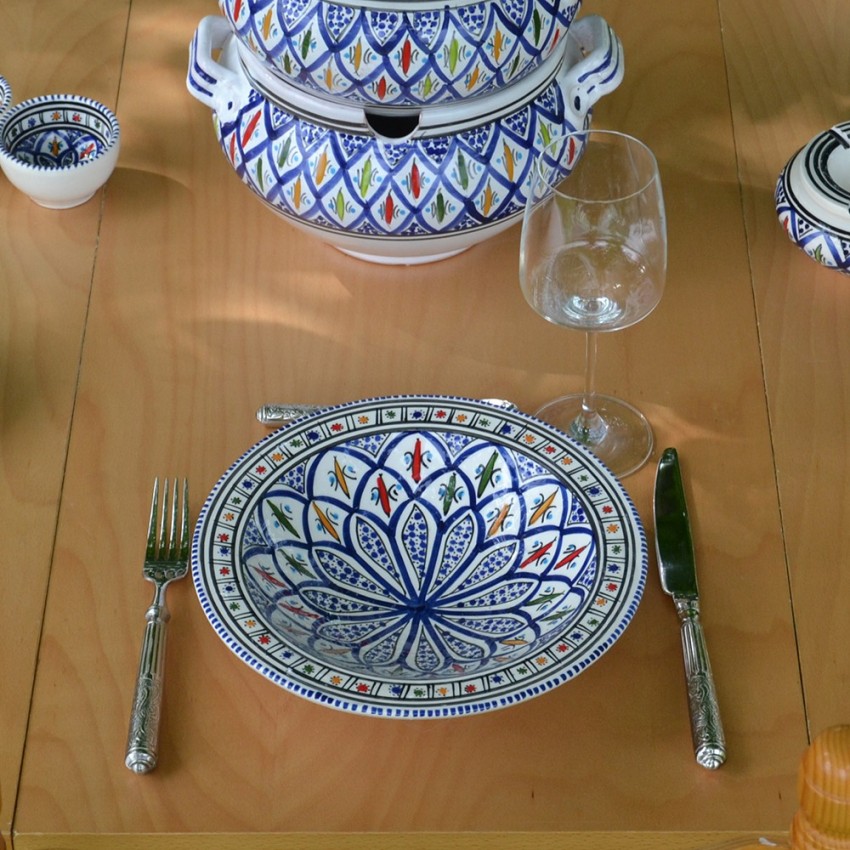 Service couscoussier assiettes Tebsis Bakir bleu - 8 pers