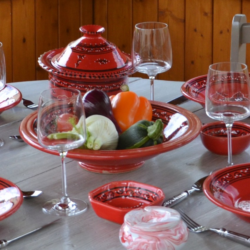 Service à couscous assiettes Tebsis Tatoué rouge - 8 pers 