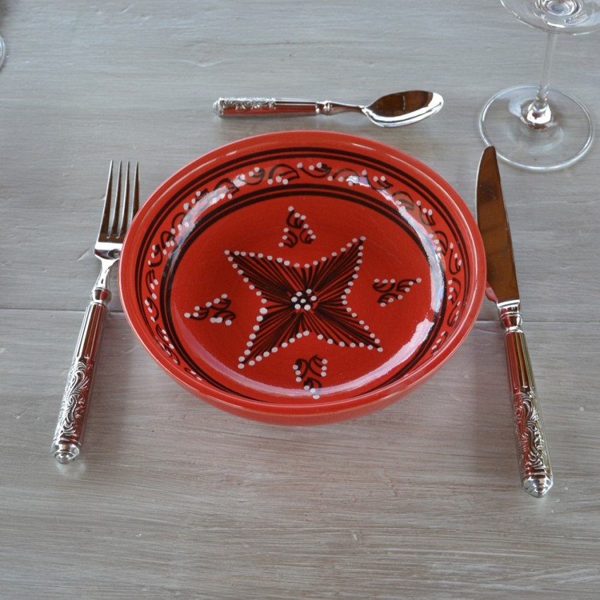 Service à couscous assiettes jattes Tatoué rouge - 8 pers
