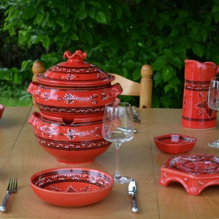 Service couscoussier avec assiettes jattes Tatoué rouge - 8 pers