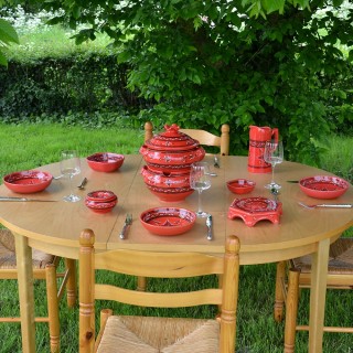Service couscoussier avec assiettes jattes Tatoué rouge - 12 pers
