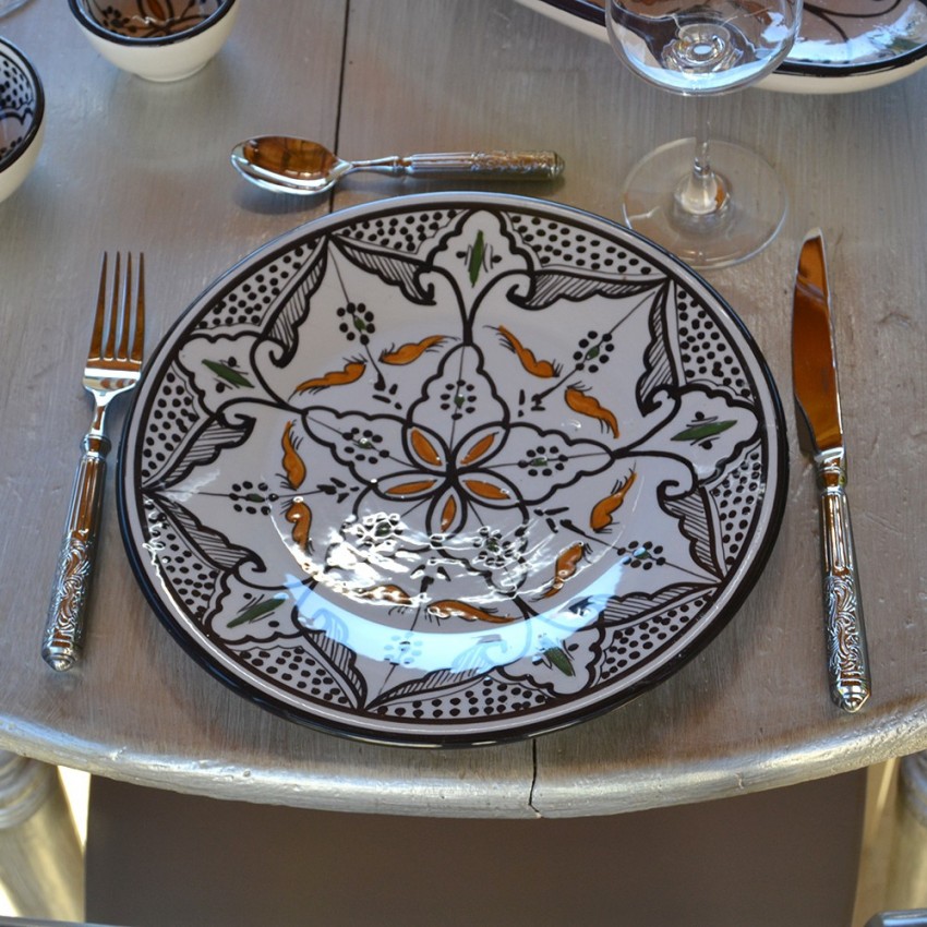 Lot de 6 assiettes plates Marocain noir Liseré - D 28 cm
