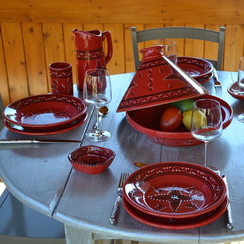 Plat octogonal Tatoué rouge - L 20 cm