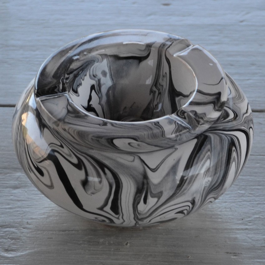 Cendrier anti fumée marbré noir et blanc - Grand modèle