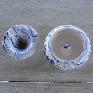 Cendrier anti fumée marbré bleu - Moyen modèle