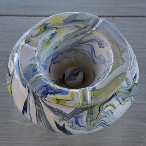 Cendrier anti fumée marbré blanc jaune et bleu - Grand modèle 2