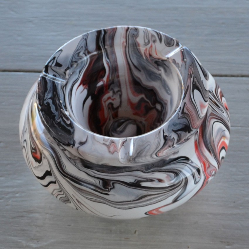 Cendrier anti fumée marbré rouge, noir et blanc - Grand modèle