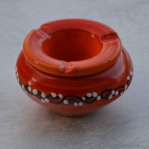 Cendrier petit modèle anti fumée Tatoué orange - D 12 cm 2