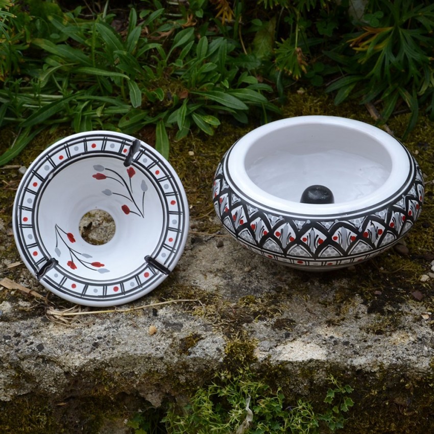 Cendrier oriental Bakir Gris Fleur - Grand modèle