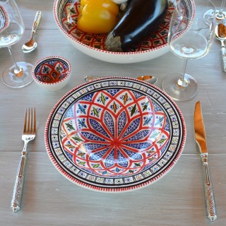 Service à couscous assiettes Tebsi Bakir rouge - 6 pers 