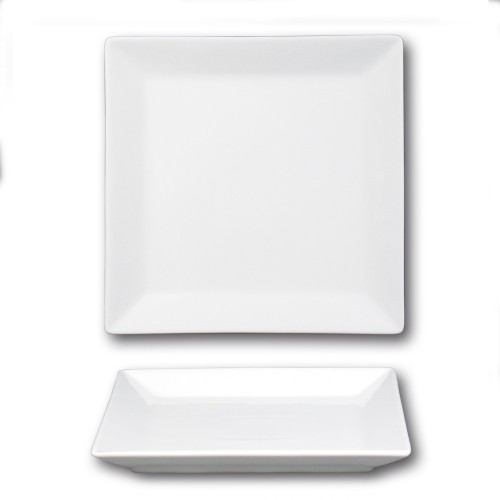 Lot de 6 assiettes carrées porcelaine blanche - L 27 cm - Kimi